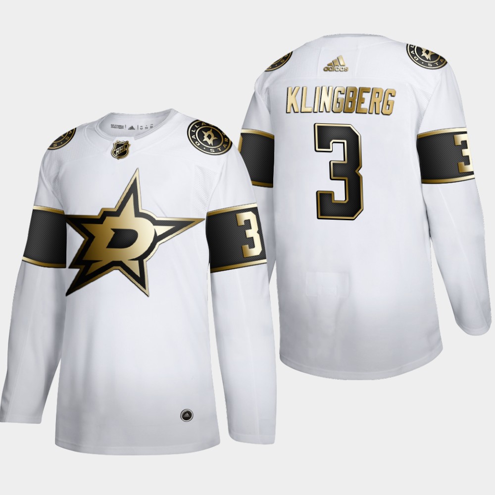 Dallas Stars 3 John Klingberg Men Adidas White Golden Edition Limited Stitched NHL Jersey